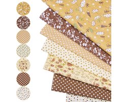 Stof, 25 x 25 cm, bloemen, quiltstof, geruit en stippen, patchwork, accessoires, materiaal voor naaien, doe-het-zelf ambachten, kokosbruin