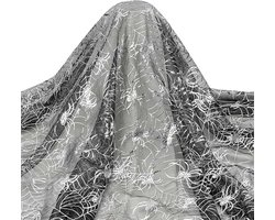 Stof 2M X 1,5m Breed Glitterie Zilveren Spinnenwebben Zwart Mesh Halloween Stof Halloween Spinnenweb Kant Door De Yard Voor Halloween Party Decoratie