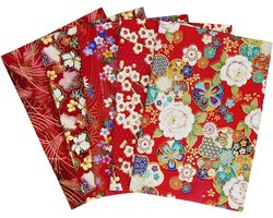 Stof 50x50 cm, Japanse stijl, bloemenpatroon met goudbronzing, stofpakket voor patchwork, katoenen stoffen voor naaien, quilten, DIY, handwerk (Rood)