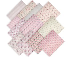 Stof bedrukt patchwork stoffen retro bloemen quilten patchwork vierkanten voor naaien quilten knutselen (roze bloem, 12 stuks 18 x 22 inch)