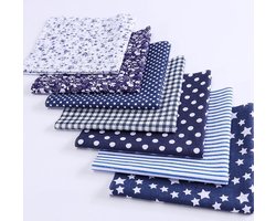 Stof donker blauw - 7 lapjes - 24 x 25 cm - quilt - patchwork