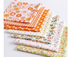 Stof oranje mix - 7 lapjes - 24 x 25 cm - quilt - patchwork