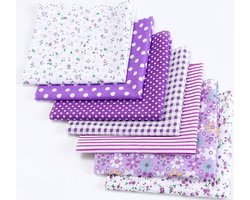 Stof paars - 7 lapjes - 24 x 25 cm - quilt - patchwork