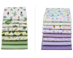 Stof pakket - 16 lapjes - paars - groen - 20 x 25 cm - quilt