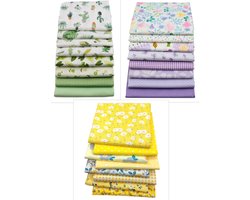 Stof pakket - 24 lapjes - geel - paars - groen - 20 x 25 cm - quilt