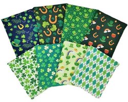 Stof, patchwork, stofpakket, 100% katoen, quiltstof, bundel, 8 stuks, 50 x 50 cm, keperstof, stofresten, stofbundel, doe-het-zelf katoenen doek, naaiwerk, groen