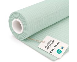 Stof per Meter Mousseline Katoen 0,5 M x 160 cm Lichte Naaistof – Zacht Ademend voor Doek Dekentje Tafelloper Zomerjurk Baby Accessoires en Hydrofiel Zacht Oeko Tex Mintgroen