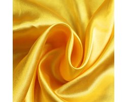 Stof per meter van polyester 100 x 200 cm, satijnen stof, goudgeel, glanzende en zijdeachtige voering als modestof, decoratieve stof, gordijnstof, gordijnstof, bruiloftsstof, tafelkleedstof