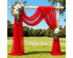 Stof, polyester, transparant, 5 m x 160 cm, voor bruiloftsboog, handdecoratie, ceremonies, feesten, jurken en rokken, rood