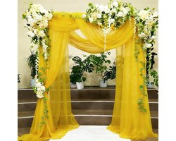 Stof, polyester, transparante tule stof, 5 m x 160 cm, voor bruiloftsboog, handdecoratie, ceremonies, feesten, jurken en rokken, geel