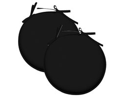 Stof Textile Home stoelkussens - 2x - zwart - D40 x H3 cm - voor binnen - touwtjes sluiting - zitkussens plat - rond