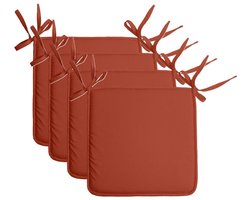 Stof Textile Home stoelkussens - 4x - terracotta - 38 x 38 x 3 cm - voor binnen - touwtjes sluiting - zitkussens plat - vierkant