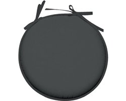 Stof Textile Home stoelkussens - antraciet - D40 x H3 cm - voor binnen - touwtjes sluiting - zitkussens plat - rond
