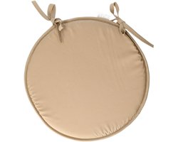Stof Textile Home stoelkussens - beige - D40 x H3 cm - voor binnen - touwtjes sluiting - zitkussens plat - rond