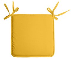 Stof Textile Home stoelkussens - geel - 38 x 38 x 3 cm - voor binnen - touwtjes sluiting - zitkussens plat - vierkant
