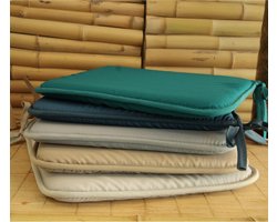 Stof Textile Home stoelkussens - lichtbruin - 38 x 38 x 3 cm - voor binnen - touwtjes sluiting - zitkussens plat - vierkant