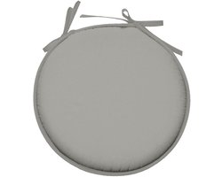 Stof Textile Home stoelkussens - lichtgrijs - D40 x H3 cm - voor binnen - touwtjes sluiting - zitkussens plat - rond