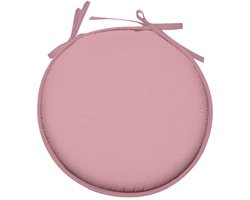 Stof Textile Home stoelkussens - lichtroze - D40 x H3 cm - voor binnen - touwtjes sluiting - zitkussens plat - rond