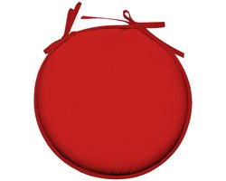 Stof Textile Home stoelkussens - rood - D40 x H3 cm - voor binnen - touwtjes sluiting - zitkussens plat - rond
