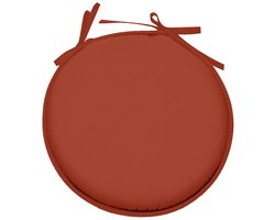 Stof Textile Home stoelkussens - terracotta - D40 x H3 cm - voor binnen - touwtjes sluiting - zitkussens plat - rond