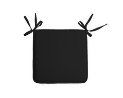 Stof Textile Home stoelkussens - zwart - 38 x 38 x 3 cm - voor binnen - touwtjes sluiting - zitkussens plat - vierkant
