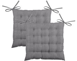 Stof Textile stoelkussen BEA - 2x - donkergrijs - 40 x 40 x 4 cm - touwtjes sluiting - binnen/buiten - zitkussens plat