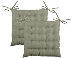 Stof Textile stoelkussen BEA - 2x - groen - 40 x 40 x 4 cm - touwtjes sluiting - binnen/buiten - zitkussens plat