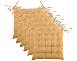 Stof Textile stoelkussen BEA - 6x - okergeel - 40 x 40 x 4 cm - touwtjes sluiting - binnen/buiten - zitkussens plat