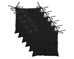 Stof Textile stoelkussen BEA - 6x - zwart - 40 x 40 x 4 cm - touwtjes sluiting - binnen/buiten - zitkussens plat