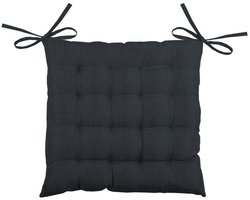 Stof Textile stoelkussen BEA - antraciet - 40 x 40 x 4 cm - touwtjes sluiting - binnen/buiten - zitkussens plat