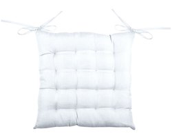 Stof Textile stoelkussen BEA - wit - 40 x 40 x 4 cm - touwtjes sluiting - binnen/buiten - zitkussens plat