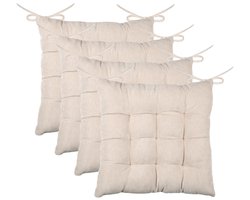 Stof Textile stoelkussen Dandy - 4x - creme beige - 38 x 38 x 5 cm - touwtjes sluiting - zitkussens - binnen/buiten