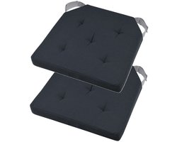 Stof Textile stoelkussen DUO - 2x - antraciet - 38 x 38 x 4 cm - klittenband sluiting - zitkussens - binnen/buiten