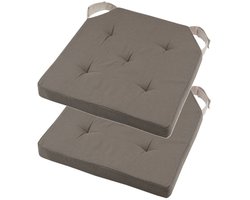 Stof Textile stoelkussen DUO - 2x - taupe - 38 x 38 x 4 cm - klittenband sluiting - zitkussens - binnen/buiten