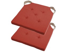 Stof Textile stoelkussen DUO - 2x - terracotta - 38 x 38 x 4 cm - klittenband sluiting - zitkussens - binnen/buiten