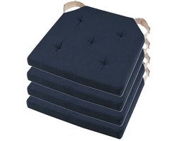 Stof Textile stoelkussen DUO - 4x - donkerblauw - 38 x 38 x 4 cm - klittenband sluiting - zitkussens - binnen/buiten