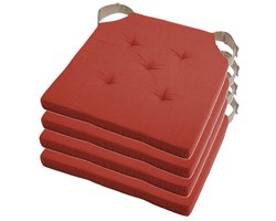 Stof Textile stoelkussen DUO - 4x - terracotta - 38 x 38 x 4 cm - klittenband sluiting - zitkussens - binnen/buiten