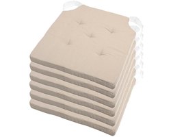 Stof Textile stoelkussen DUO - 6x - beige - 38 x 38 x 4 cm - klittenband sluiting - zitkussens - binnen/buiten