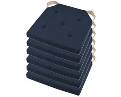 Stof Textile stoelkussen DUO - 6x - donkerblauw - 38 x 38 x 4 cm - klittenband sluiting - zitkussens - binnen/buiten
