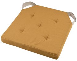 Stof Textile stoelkussen DUO - okergeel - 38 x 38 x 4 cm - klittenband sluiting - zitkussens - binnen/buiten