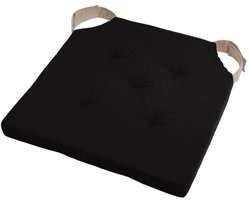 Stof Textile stoelkussen DUO - zwart - 38 x 38 x 4 cm - klittenband sluiting - zitkussens - binnen/buiten