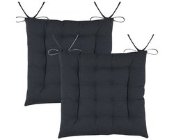 Stof Textile stoelkussens DUO - 2x - antraciet - 38 x 38 x 3.5 cm - touwtjes sluiting - zitkussens - binnen/buiten