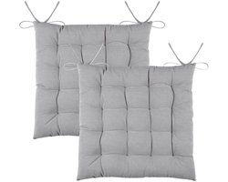 Stof Textile stoelkussens DUO - 2x - grijs - 38 x 38 x 3.5 cm - touwtjes sluiting - zitkussens - binnen/buiten