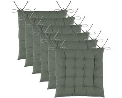 Stof Textile stoelkussens DUO - 6x - groen - 38 x 38 x 3.5 cm - touwtjes sluiting - zitkussens - binnen/buiten