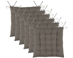 Stof Textile stoelkussens DUO - 6x - taupe - 38 x 38 x 3.5 cm - touwtjes sluiting - zitkussens - binnen/buiten