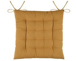 Stof Textile stoelkussens DUO - okergeel - 38 x 38 x 3.5 cm - touwtjes sluiting - zitkussens - binnen/buiten