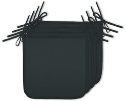 Stof Textile Tuin stoelkussens - 4x stuks - antraciet - 38 x 38 x 4 cm - touwtjes sluiting - buiten en binnen - zitkussens plat