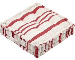 Stof Textile Vloerkussen Beach - creme wit/steenrood - katoen - 45 x 45 x 10 cm - Extra dik - extra zitplaatsen - spelen - gamen - relaxen