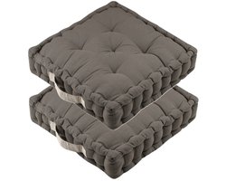 Stof Textile Vloerkussen DUO - 2x - taupe - katoen - 45 x 45 x 10 cm - vierkant - Extra dik - extra zitplaatsen - spelen - gamen - relaxen