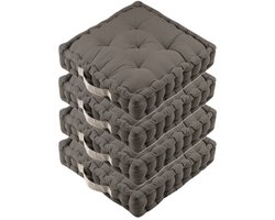 Stof Textile Vloerkussen DUO - 4x - taupe - katoen - 45 x 45 x 10 cm - vierkant - Extra dik - extra zitplaatsen - spelen - gamen - relaxen